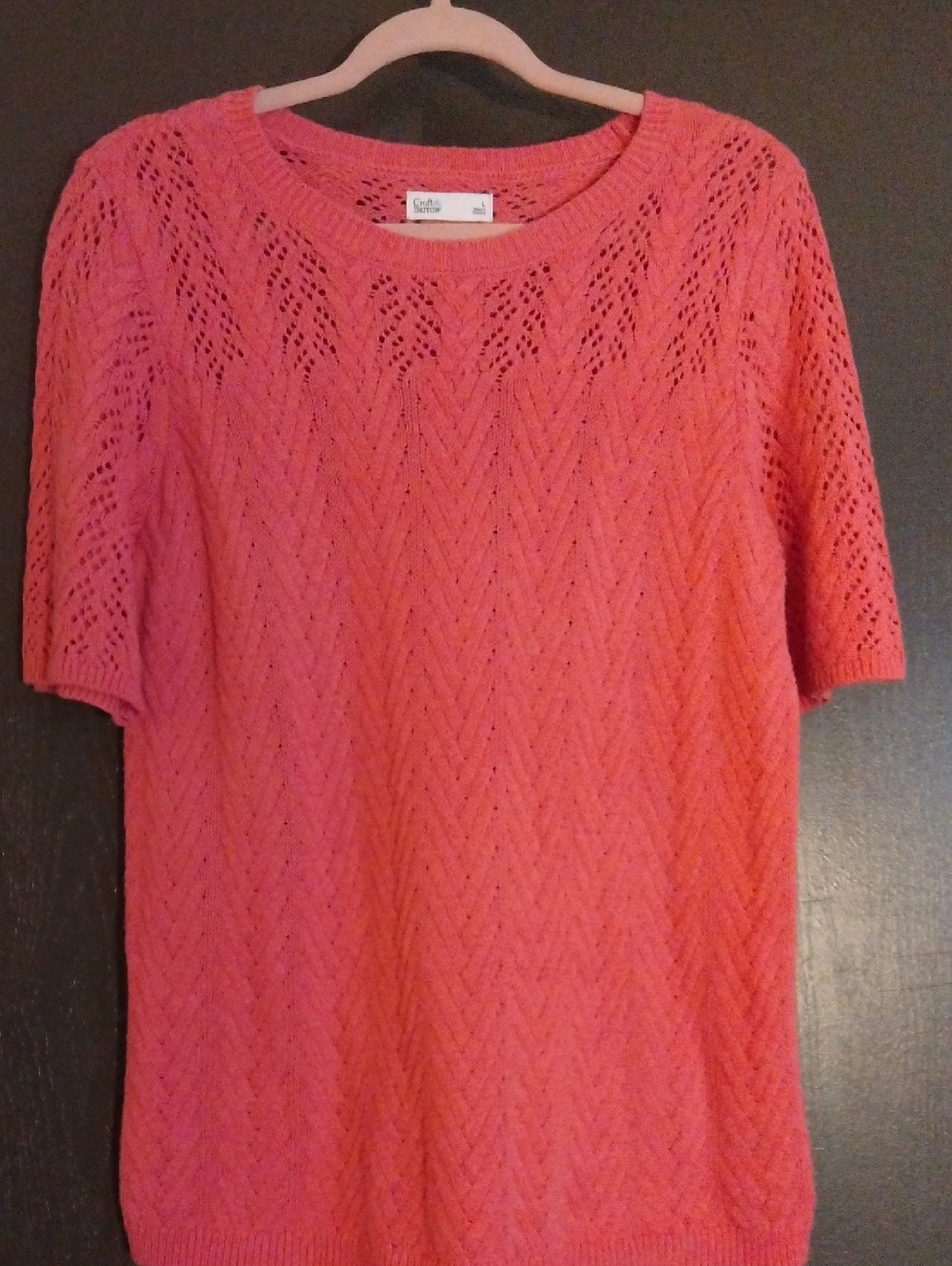 Croft & Barrow Coral Openwork Short Sleeve Sweater.